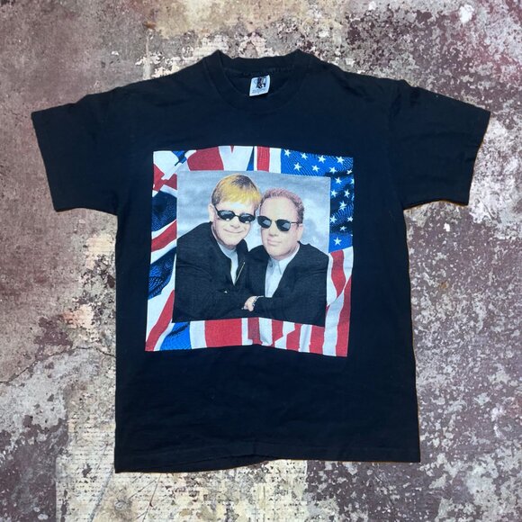 1994 Elton John and Billy Joel Tour Band Rock Vintage Black Vintage T-Shirt LRG - Picture 1 of 6
